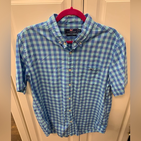 VINEYARD VINES Men’s Plaid Blue Green Button Down Shirt Size L EUC EASTER!!! - Picture 1 of 4